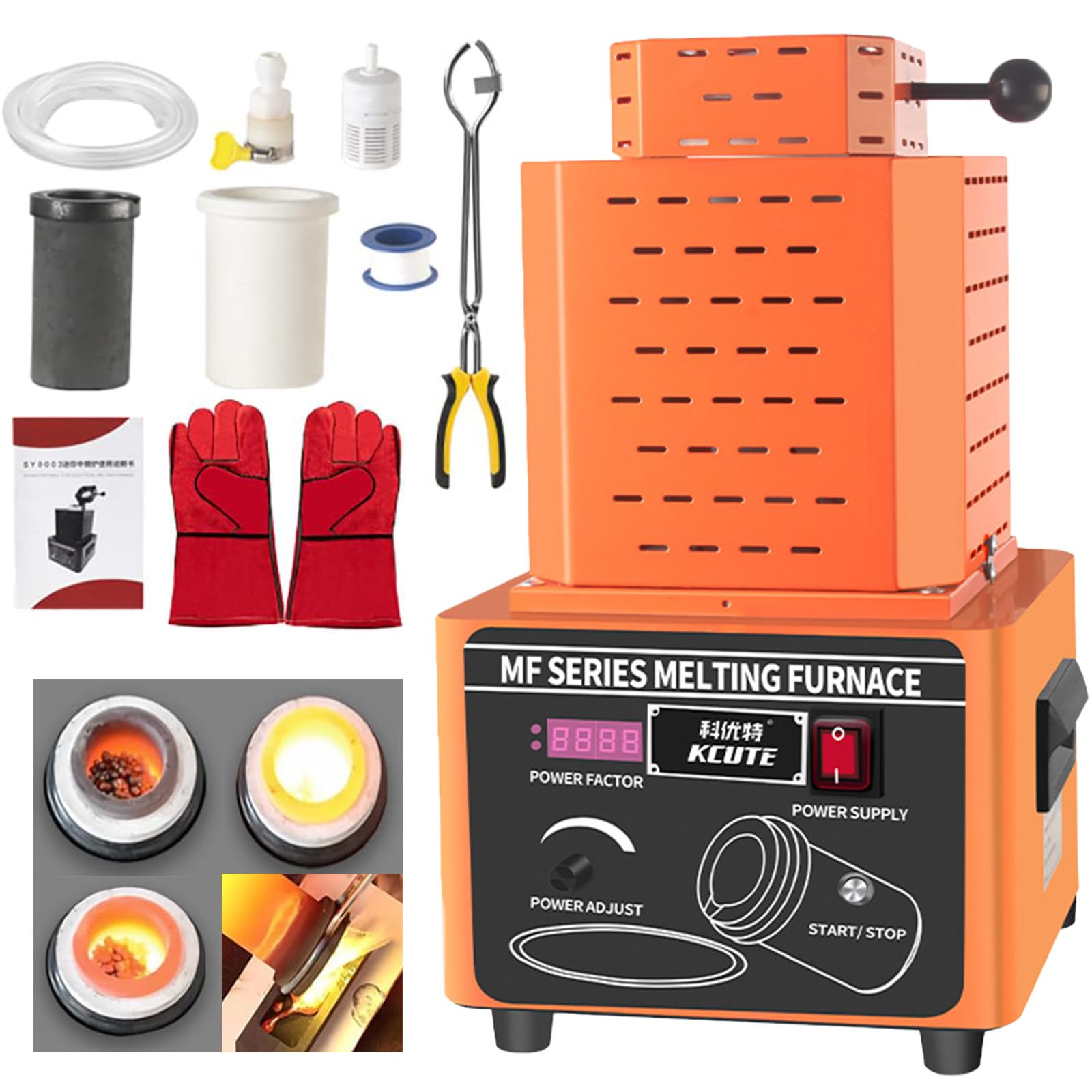 SENJINGHUA Electric Gold Melting Furnace, Melting Furnace, Smelting Furnace,Gold Metal Melting Furnace Set, 1kg, 2kg, 3kg Gold Melting Furnace, 5000W Electric Melting Furnace Tongs Orange-2kg