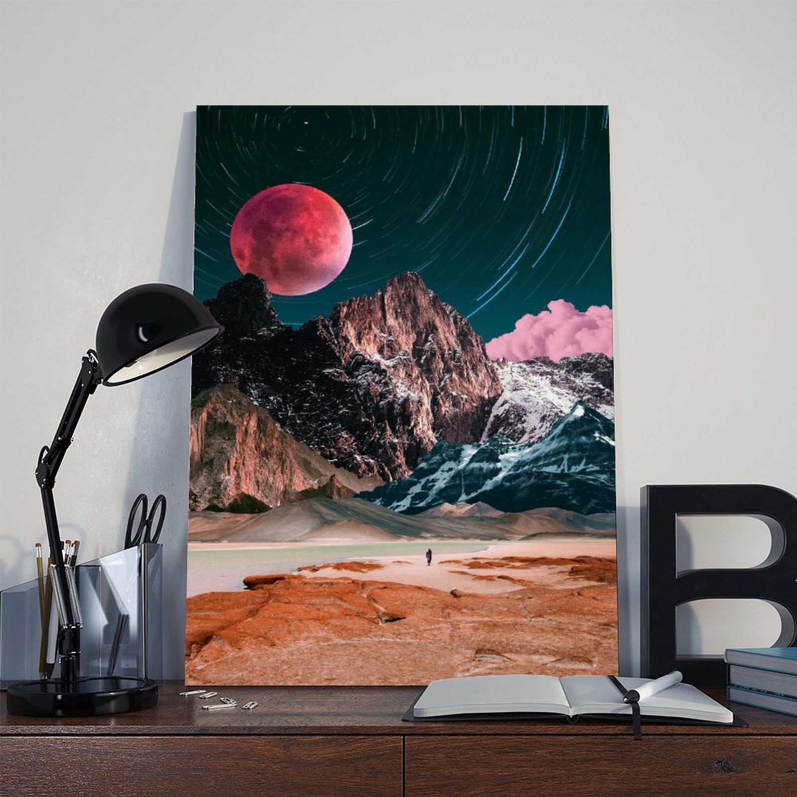 WRTYVE Poster su tela con paesaggio montano surreale, per dormitorio, decorazione regalo