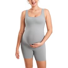 MOMANDA Womens Maternity Bodysuit Ribbed Sleeveless Shorts Jumpsuit Square Neck Tank Top Romper for Pregnancy