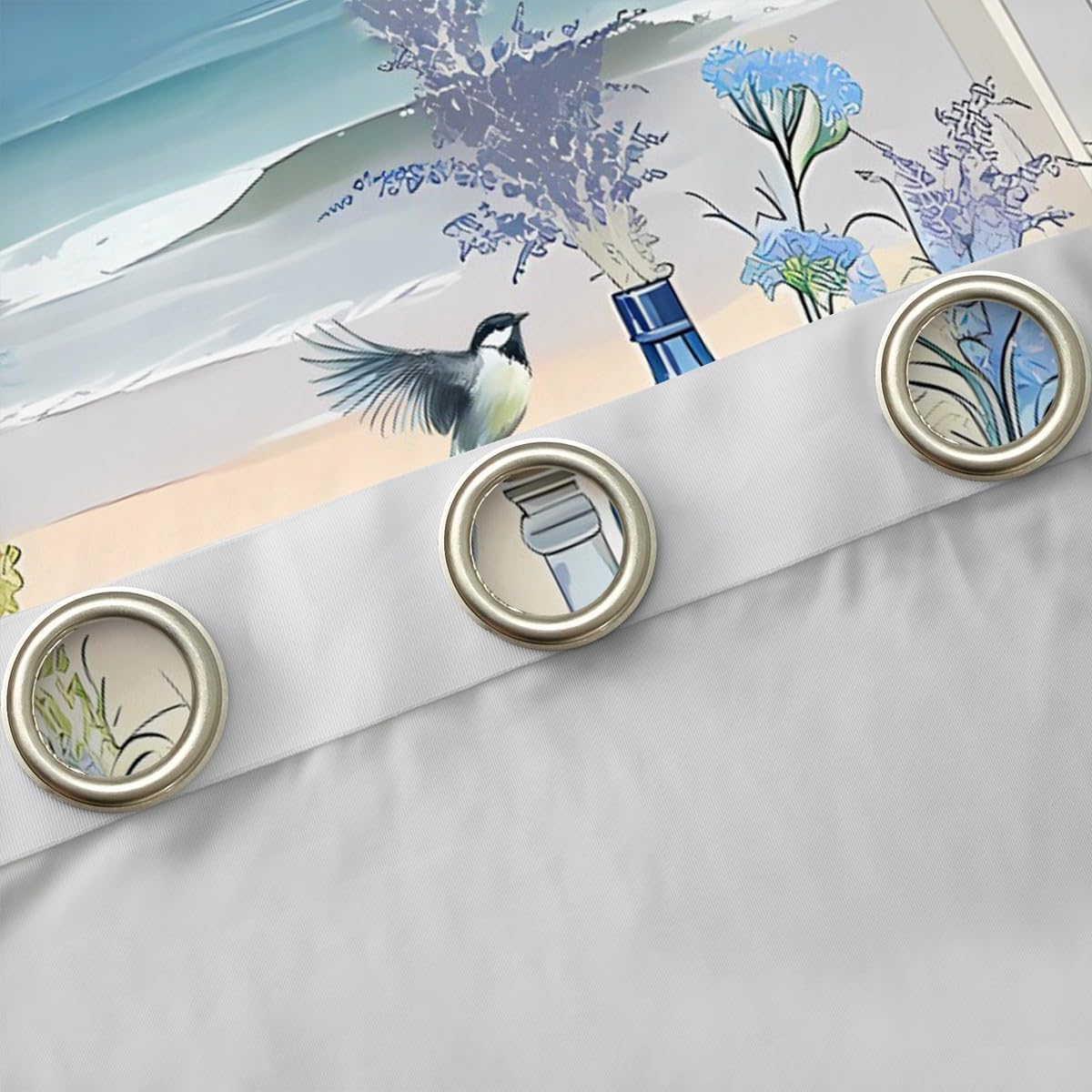 Erosebridal Beach Bottles Blackout Curtains 38" Wx45 L, 2 Panels Sea Waves Window Treatments Drapes for Bedroom for Kids Girls Women Bird Lavender Blue Purple Dreamy Lightweight Window Curtains