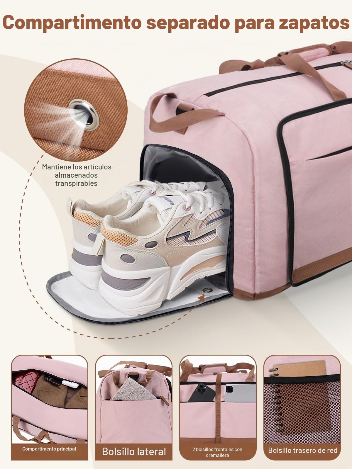 Lekesky Bolsa de Viaje Mujer 80L Bolso de Viaje Plegable Bolsa de Deporte Weekender con Compartimento para Zapatos, Bolsa de Equipaje de Mano Impermeable/Bolsa de Deporte/Bolsa de Hospital (Rosa)