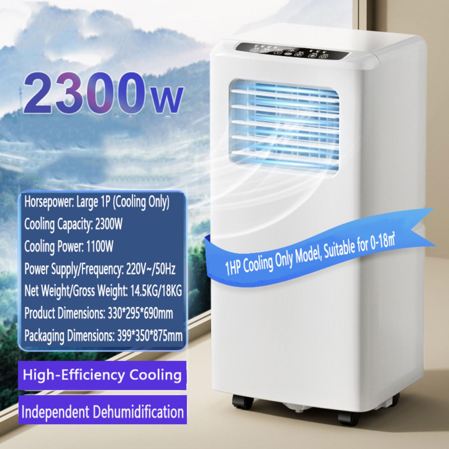 Condizionatore d'aria portatile con ventola di raffreddamento, deumidificatore e timer 24 ore, telecomando, non necessita di collegamento alla parete, oscillazione a 120° per raffreddamento di stanze