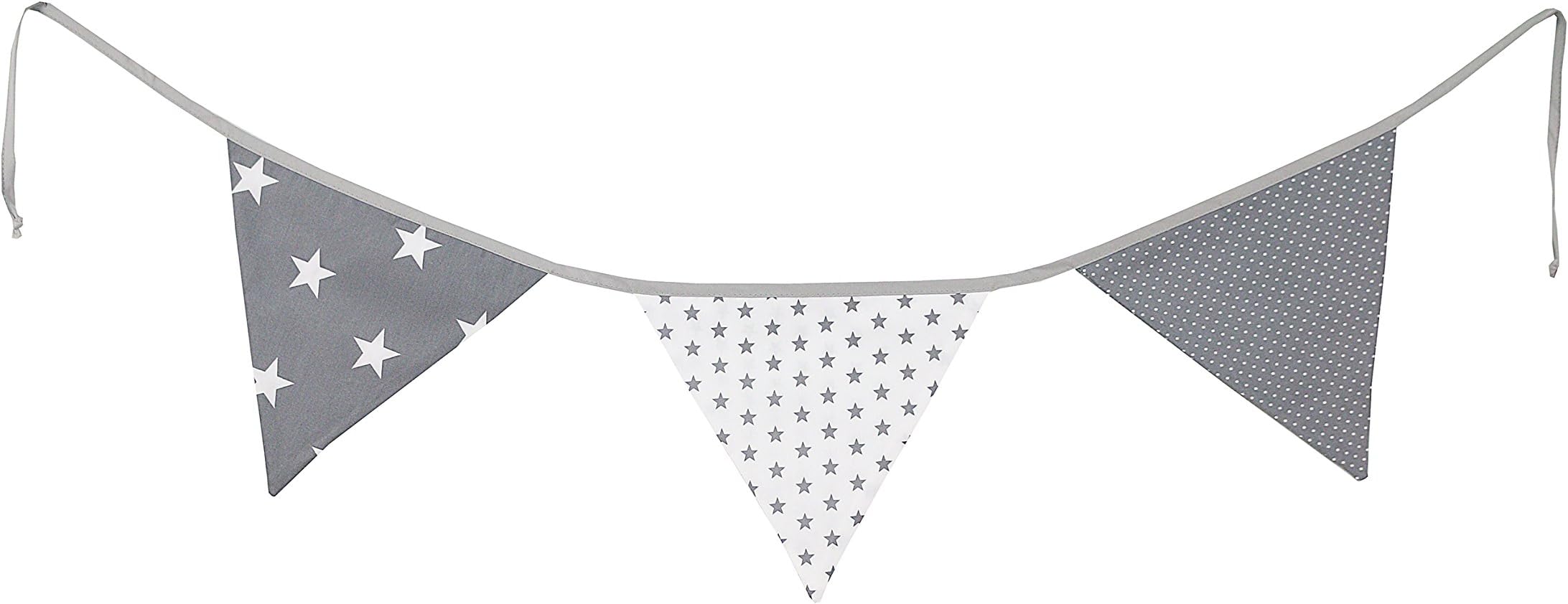 ULLENBOOM ® Bunting – Grey Stars (Fabric Garland: 1.25 m, 3 pennants, Nursery Decoration, Baby Showers)