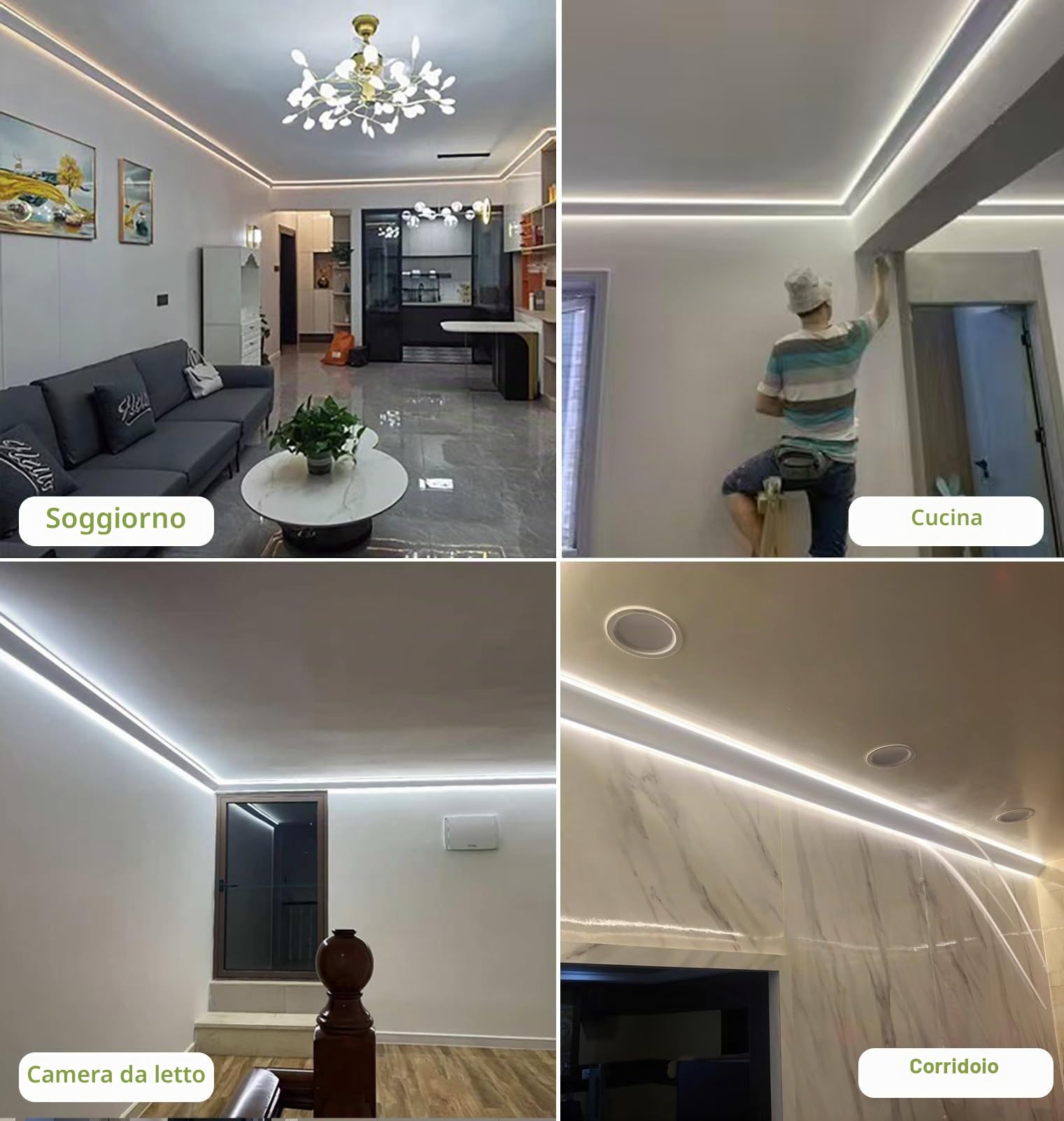Profili per Strisce Led Illuminazione di Finitura per Cornice a Soffitto con Terminali, Illuminazione a Battiscopa, Diffusore di Luce a LED, Canale Wallwasher, Scanalatura in Alluminio per Cornice a L