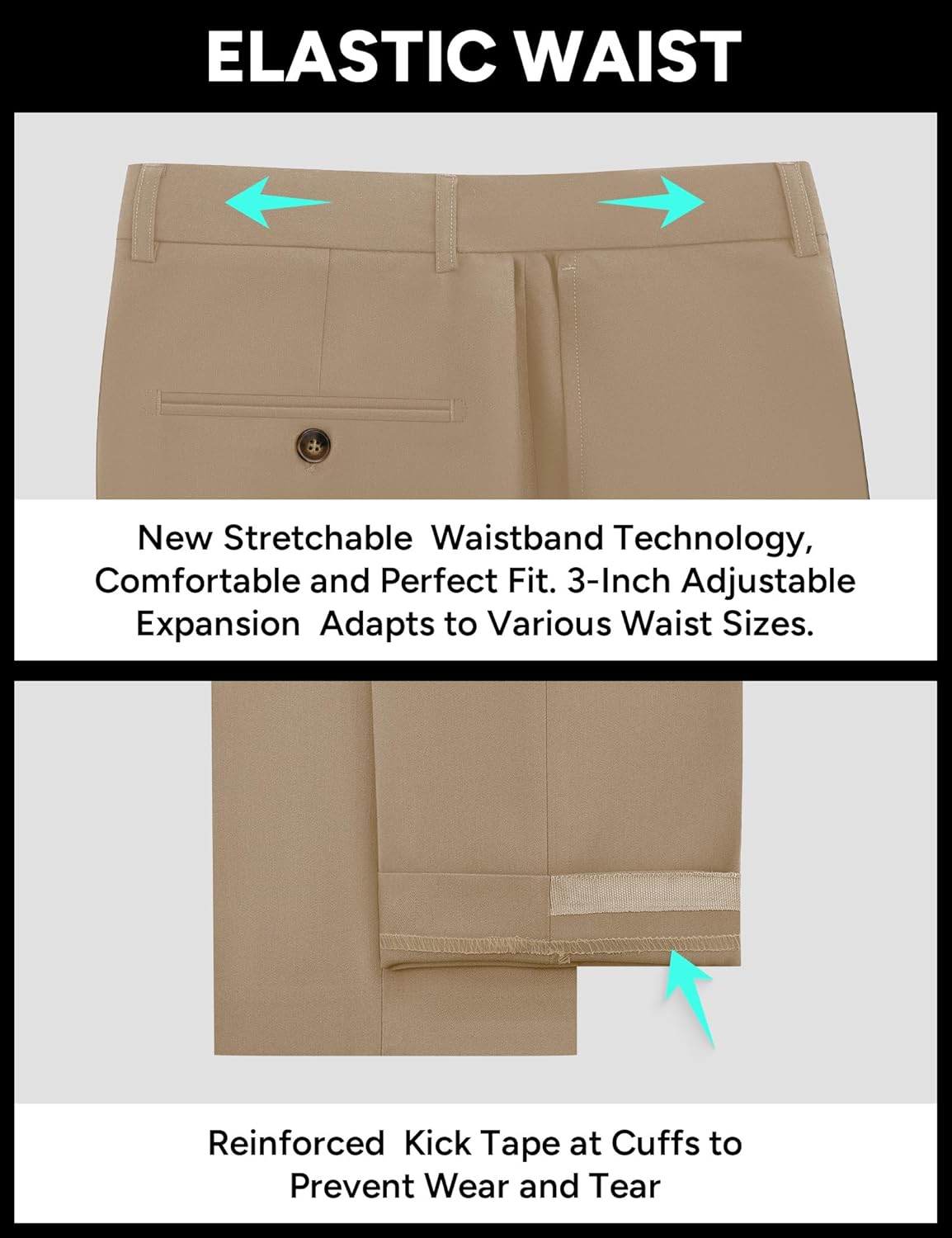 Mens Stretch Dress Pants with Expandable Waist 3 Fits: Slim Fit/Classic Straight/Big & Tall - Image 6