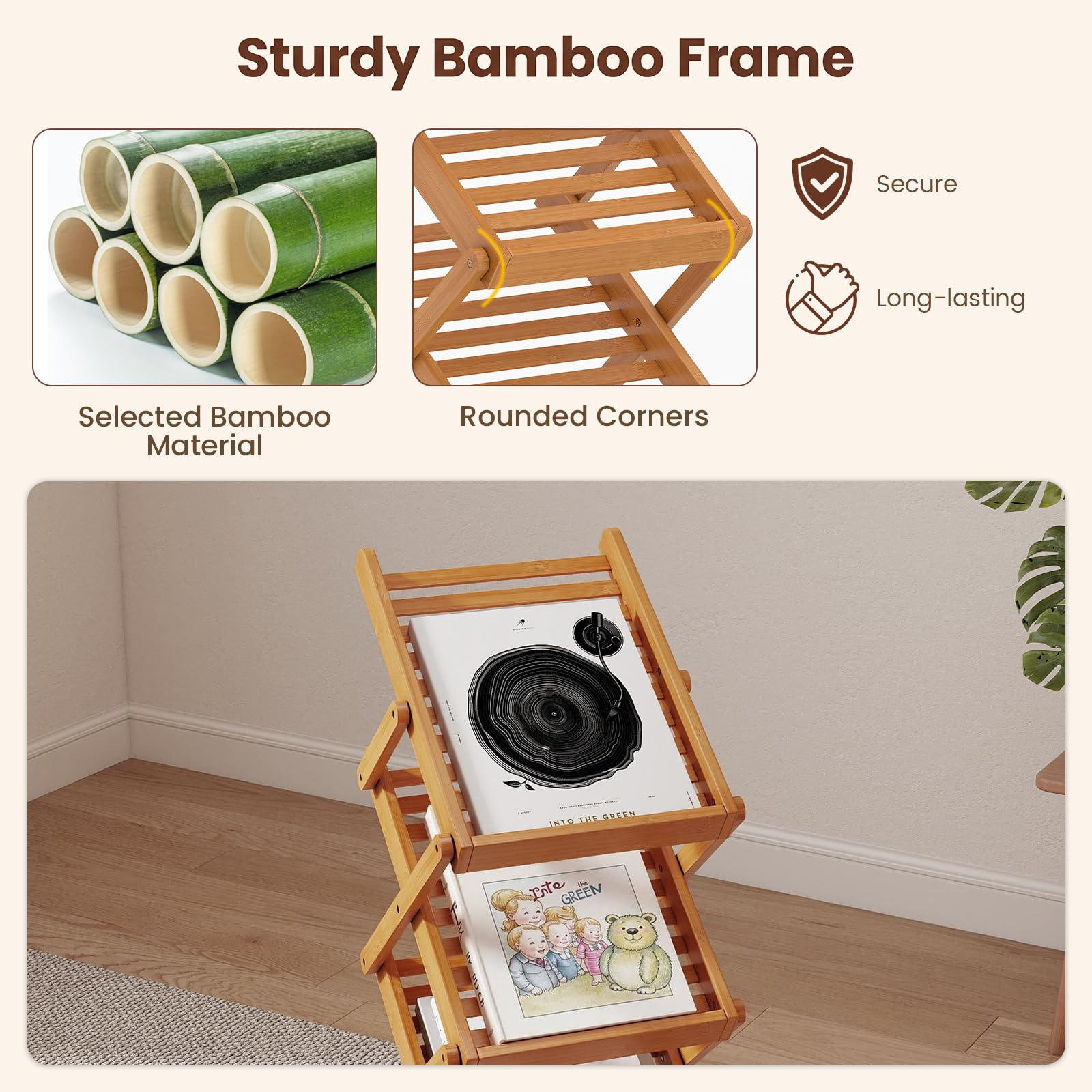GIANTEX Expositor Plegable para Folletos de Bambú 5 Niveles