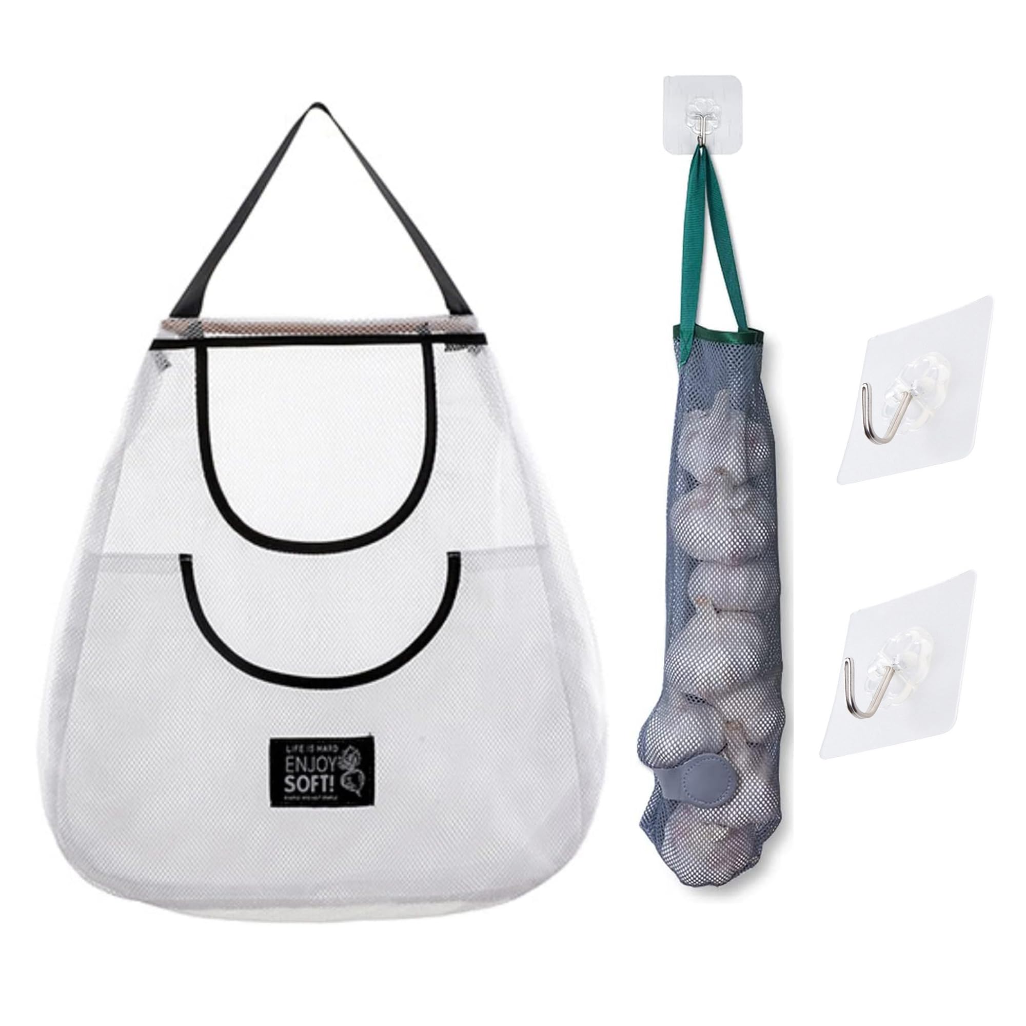 Zurligi 2 Pcs Reusable Hanging Storage Mesh Bags, Durable & Strong Fruit and Vegetable Mesh Bags, Pulling resistance Storage Tote Bags, for Garlics, Potatoes, Onions