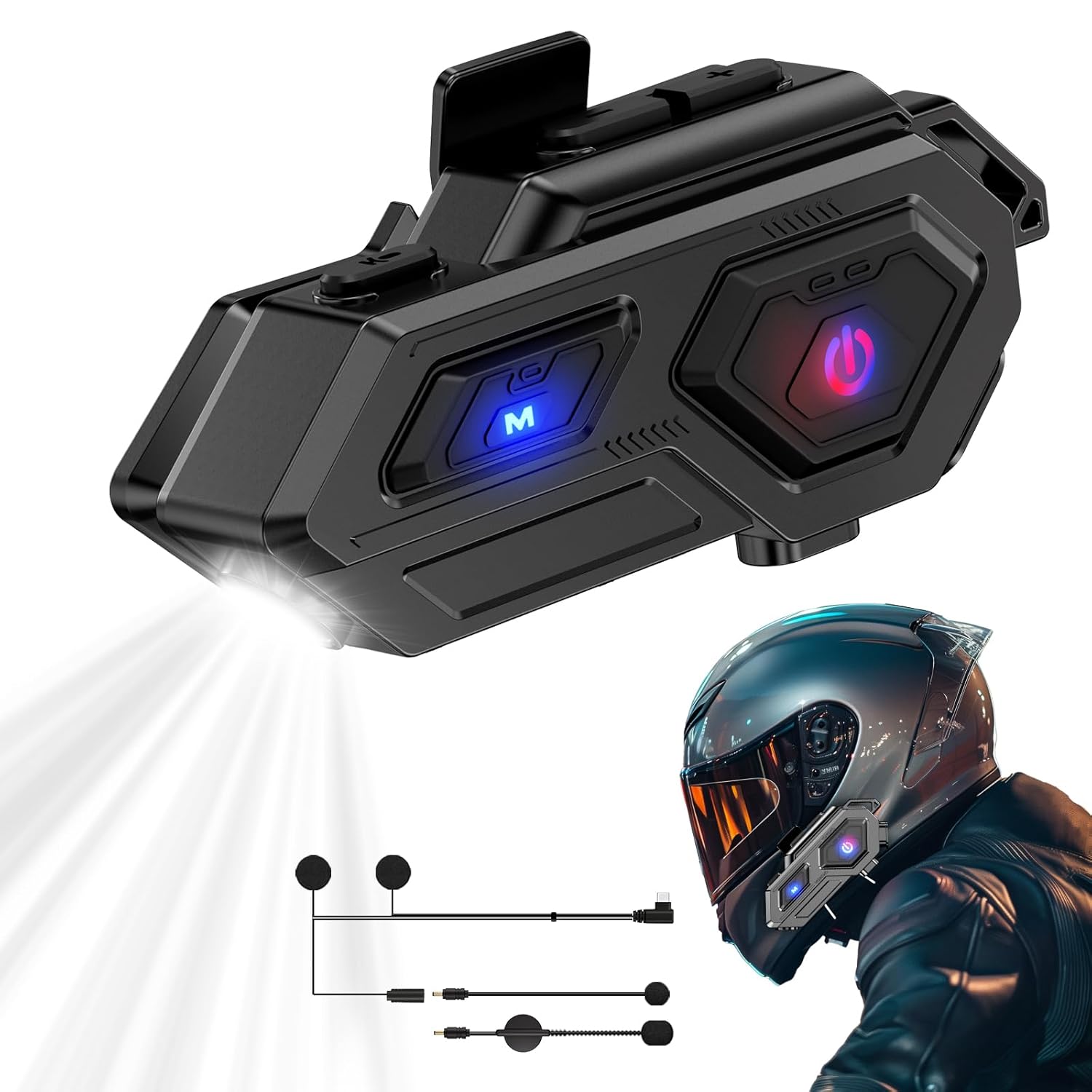 EDYELL C8 Motorcycle Bluetooth Headsets, LED Emergency Light, HD Calling HiFi Stereo Sound, Wireless Dual Earphone On-Ear Helmet Bluetooth V5.3, IP67 Waterproof, Compatible with All Helmets EDYELL C8 Motorcycle Bluetooth Headsets, LED Emergency Light, HD Calling HiFi Stereo Sound, Wireless Dual Earphone On-Ear Helmet Bluetooth V5.3, IP67 Waterproof, Compatible with All Helmets