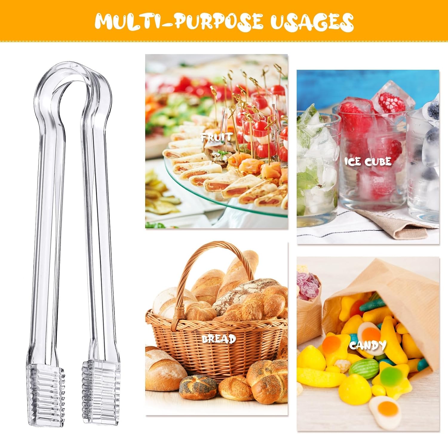 Nuogo 100 Pcs Plastic Buffet Serving Tongs 6.3 Inch One-off Clear Tongs