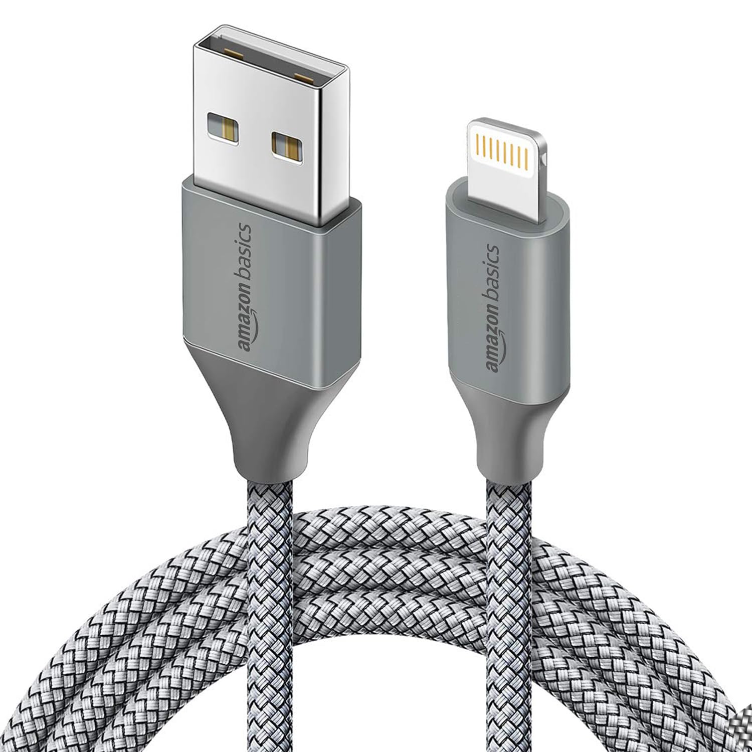 amazon basics Nylon Braided USB to Lightning Fast Charging and Data Sync Cable Compatible for iPhone 14,13, 12,11,X, 8, 7, 6, 5, iPad Air, Pro, Mini (3 FT Pack of 1, Grey)-image-8