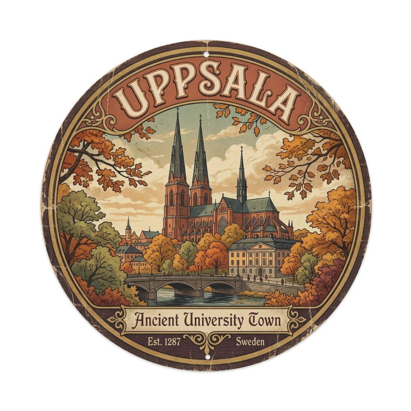 Vintage Travel Uppsala Sweden Cathedral Metal Tin Sign