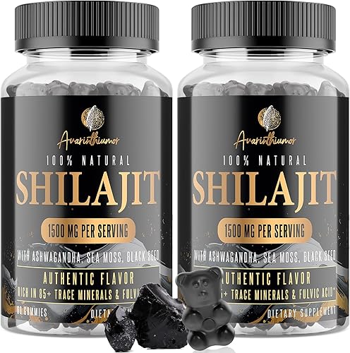 Gomitas Shilajit de 1500 mg para hombres y mujeres, Shilajit 4 en 1 con Ashwagandha, musgo marino, semillas negras  Energía, sistema inmunológico y