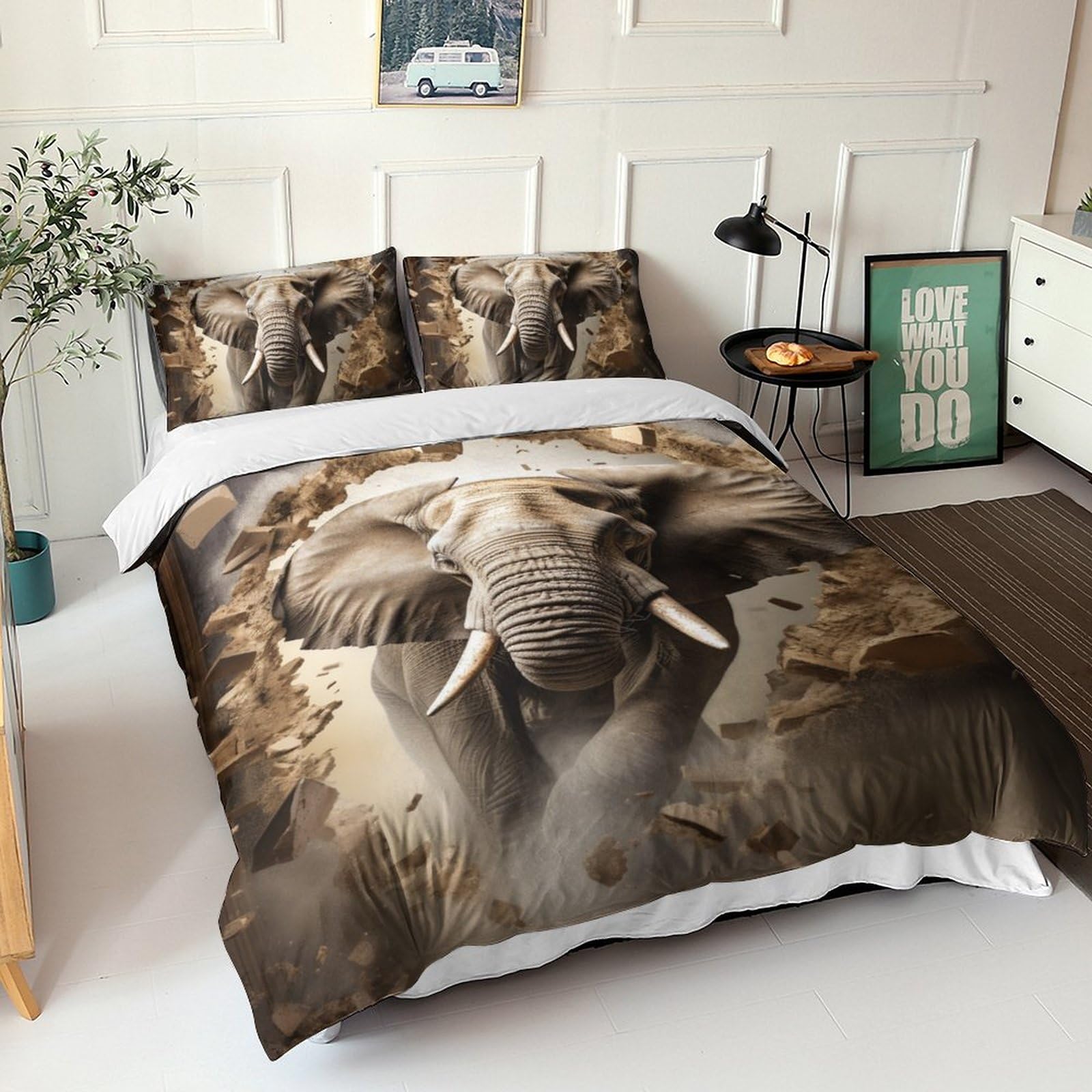 Chambre décor éléphants parure housse de couette pour ados et enfants