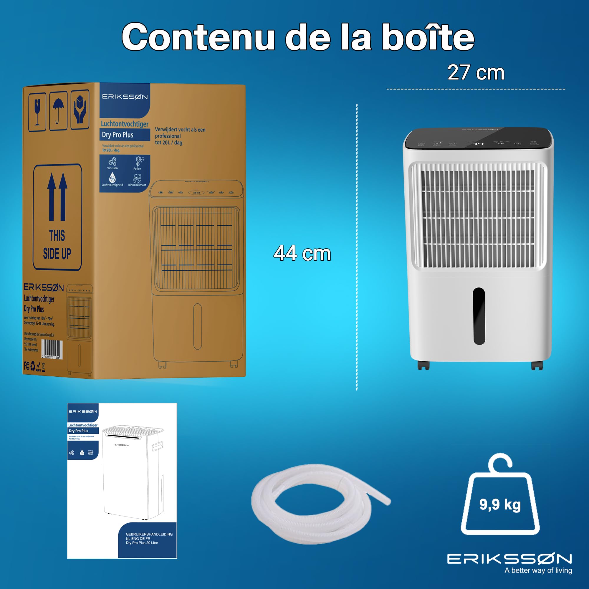 Déshumidificateur avec affichage LED, minuterie et sécurité enfant | Élimine 16 L d'humidité par 24 h | Pour une pièce d'environ 70 m² (140 m³) | écoénergétique avec capteur d'humidité