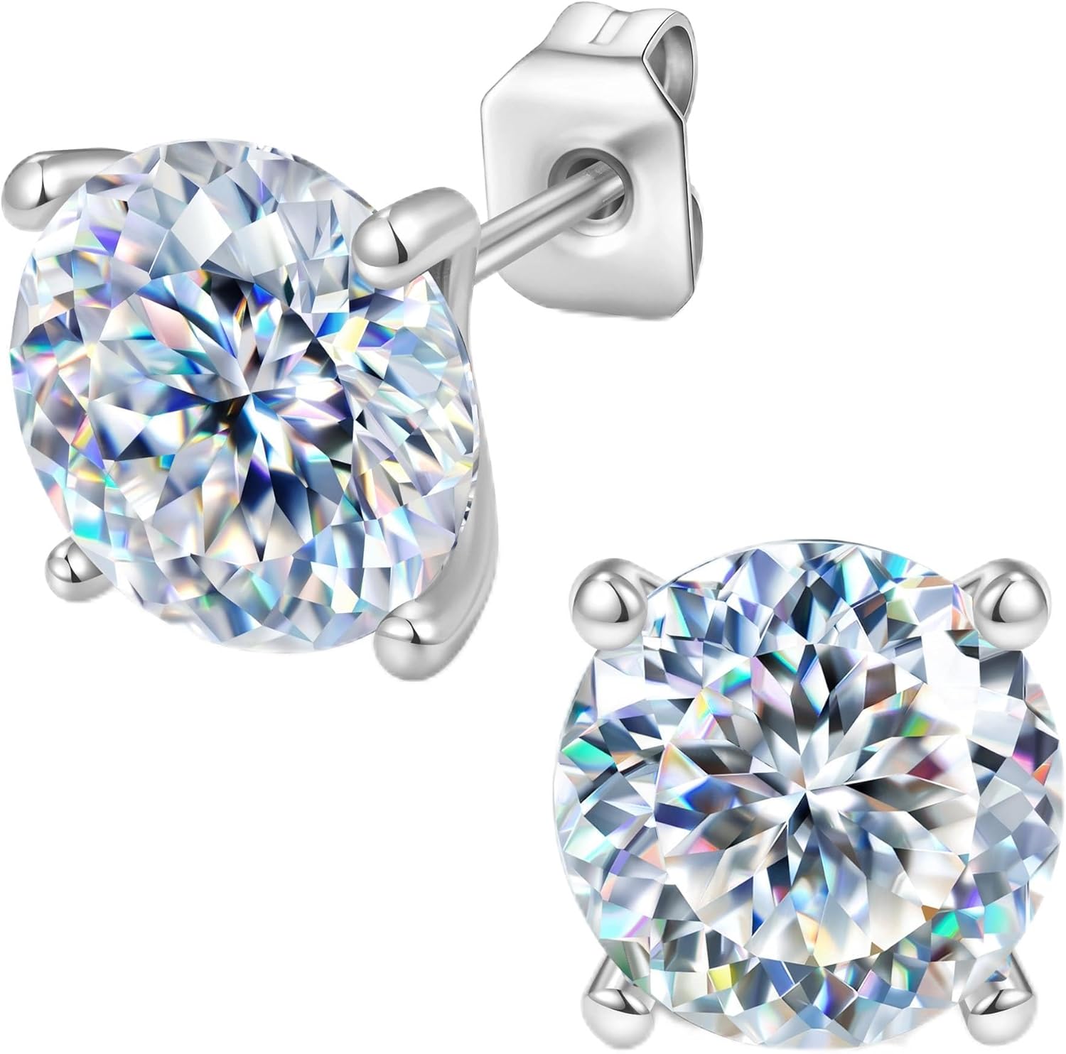 Moissanite Earrings - 0.3-1.5CT Round Cut Flat Back Studs Hypoallergenic 925 Sterling Silver Earrings 18K Gold Plated Gift for Women Men
