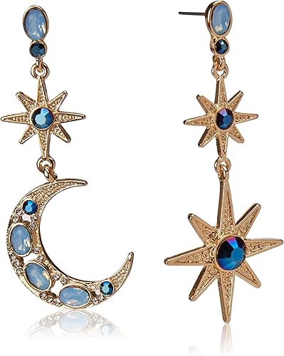 Pendientes colgantes de luna celestial y estrella Tono dorado