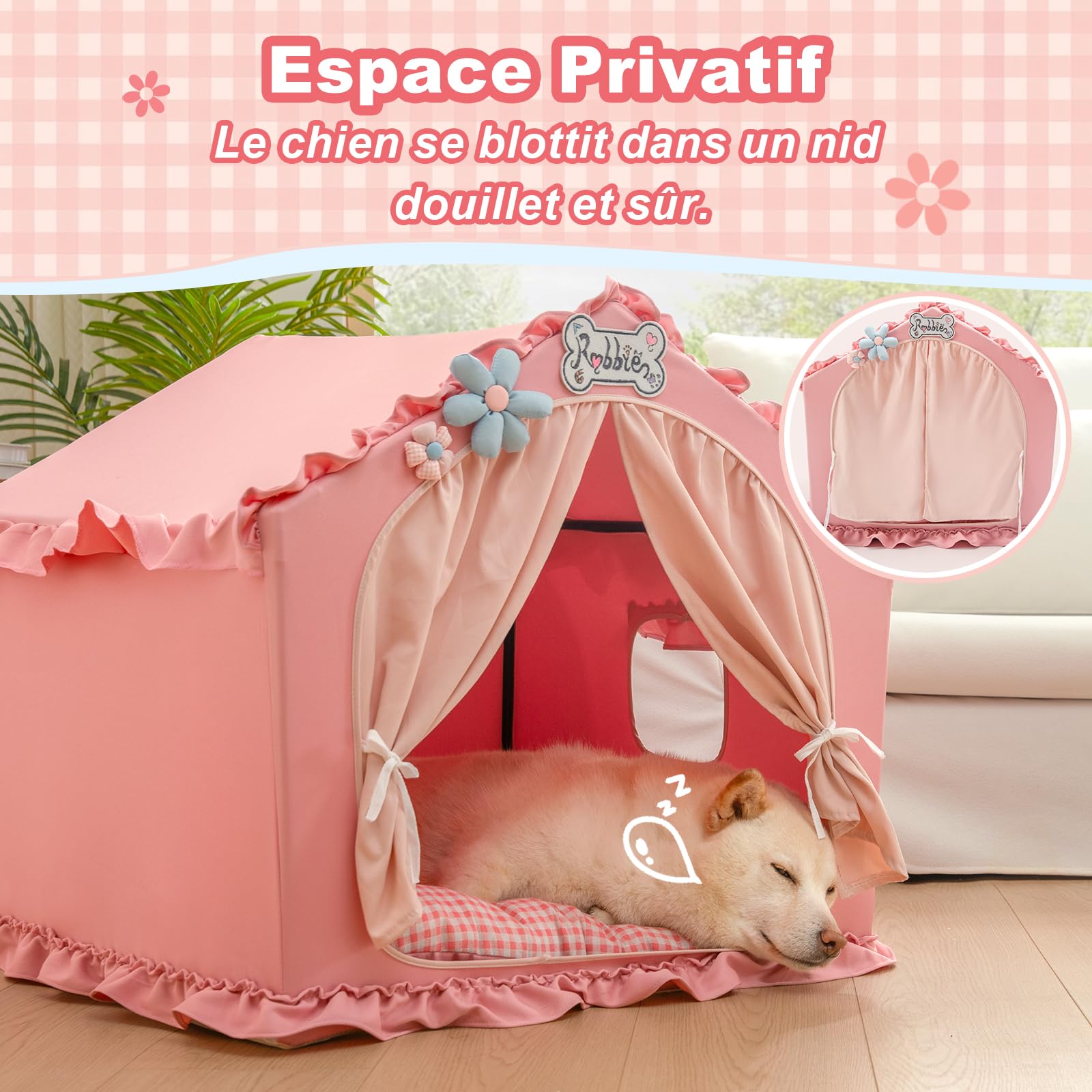 Jiupety Niche pour chien Cabane d'intérieur pliable lavable avec cadre toit ventilé taille L 64x64x64 cm 9-18 kg