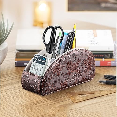 Miniatura 6 de Organizador de control remoto para mesa, soporte remoto de TV, caja de almacenamiento remoto de cuero, organizador de escritorio para bolígrafo,