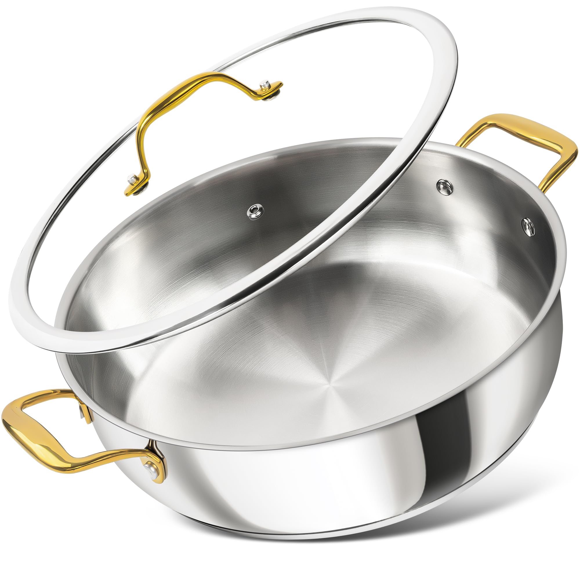 MICHELANGELO Poêle en acier inoxydable avec couvercle – Sauteuse de 7 litres, poêle à frire de 30 cm de profondeur avec couvercle, passe au lave-vaisselle et au four, compatible avec toutes les