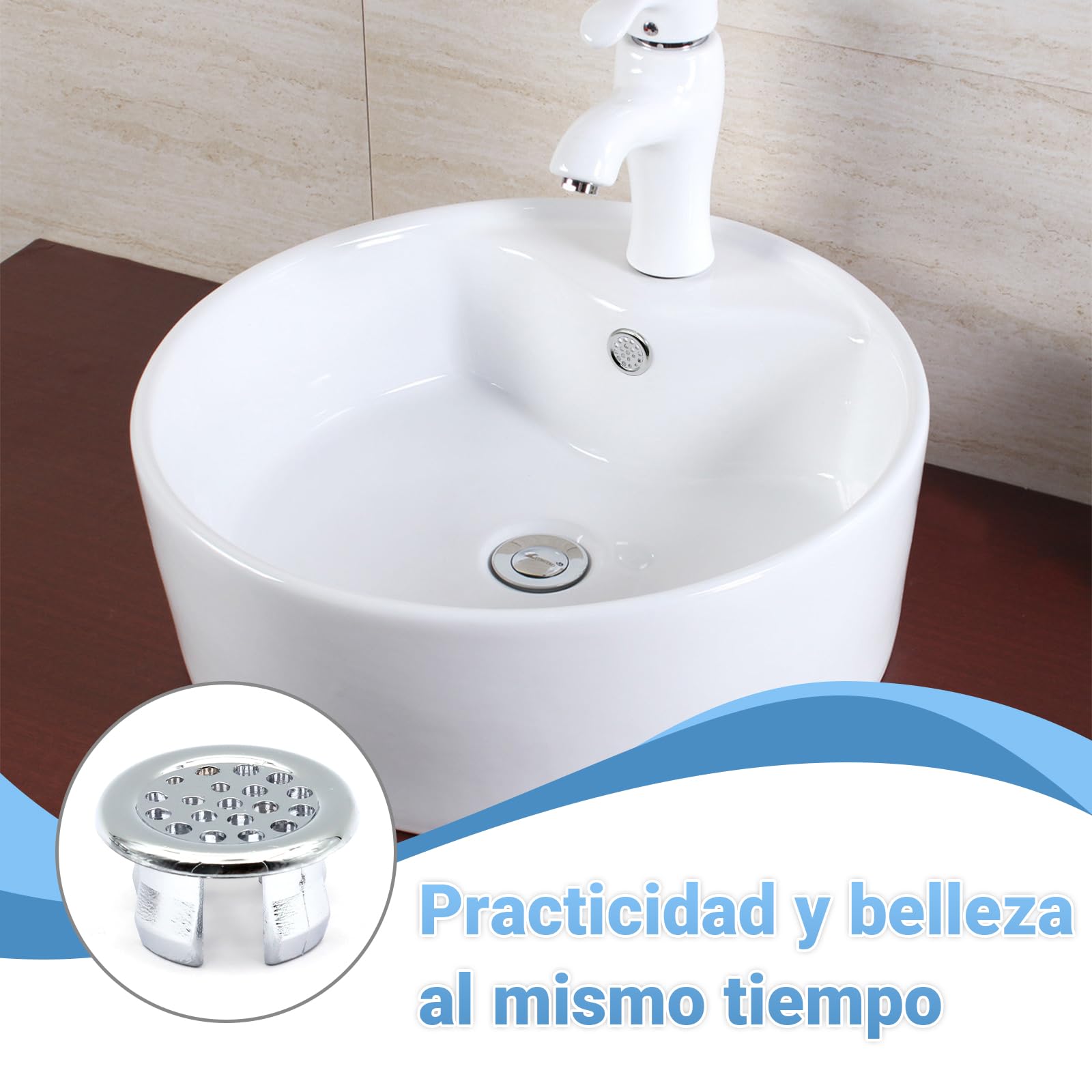 ZOCONE 8 Piezas Embellecedor Lavabo Agujero, Anillo Desbordamiento Embellecedor Rebosadero Lavabo, Anillo Hueco Agujero Redondo Tapa Rebosadero Lavabo Inserto para Fregadero, Baño, Cocina