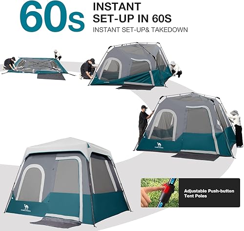 Miniatura 5 de Camping Tents 46 Person Pop Up Instant Tent - Setup in 60s for Family Camping, Windproof Design, Family Cabin Tent with Rainfly & Backpack Carry Bag