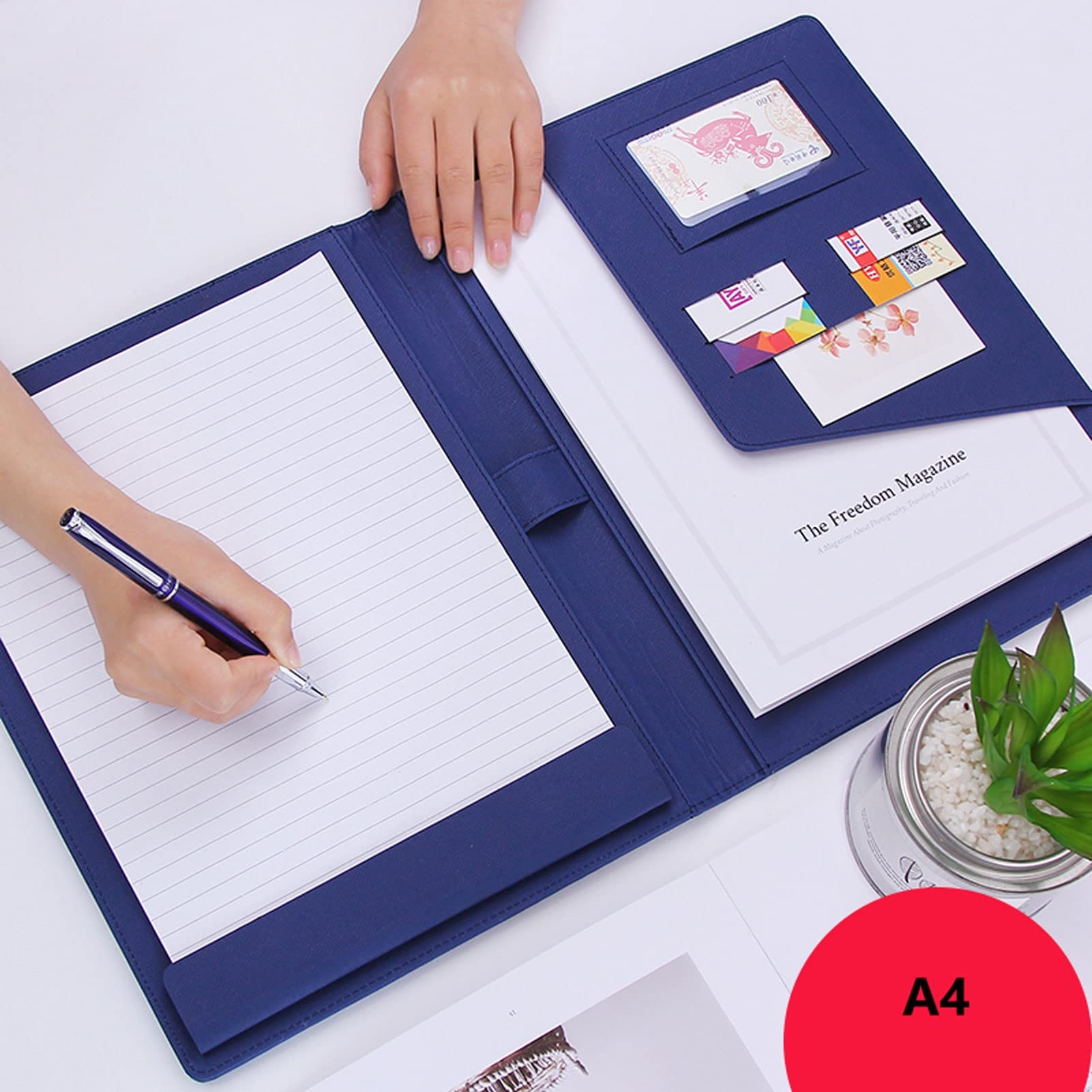 teczka A4 teczka konferencyjna teczka konferencyjna teczka biznesowa teczka z CV teczka na wizytówki teczka ze skóry PU dla kobiet mężczyzn(Red,3 notepads)