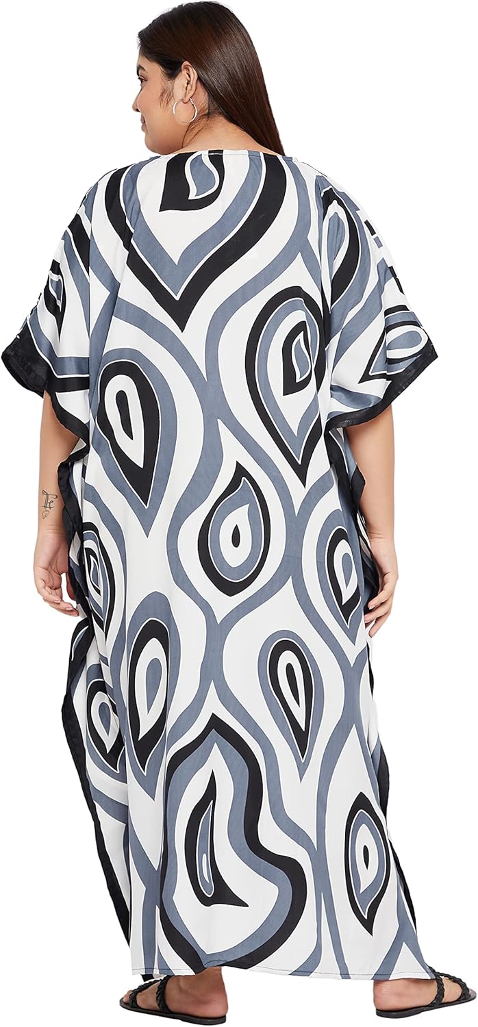 Gypsie Blu Women’s Plus Size Printed Caftan Maxi Dress Beach Cover Up, V-Neck Kimono Sleeve Summer Dress - Image 7