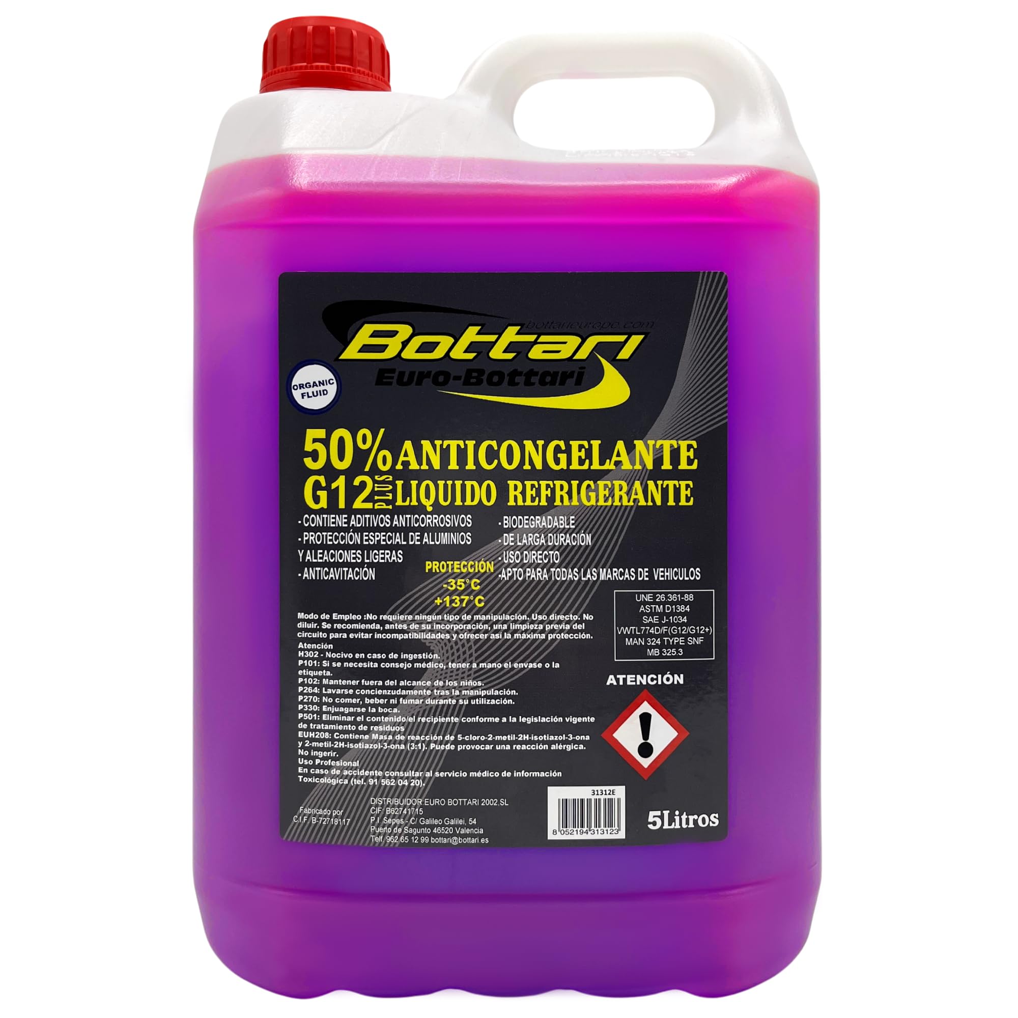 AUTOZOCO Anticongelante, liquido refrigerante Motor, Líquido refrigeración, Líquido anticongelante, Anticongelante Coche, Protección -35ºC y 137ºC, Capacidad 5 litros, 50% G12+, Color Rosa