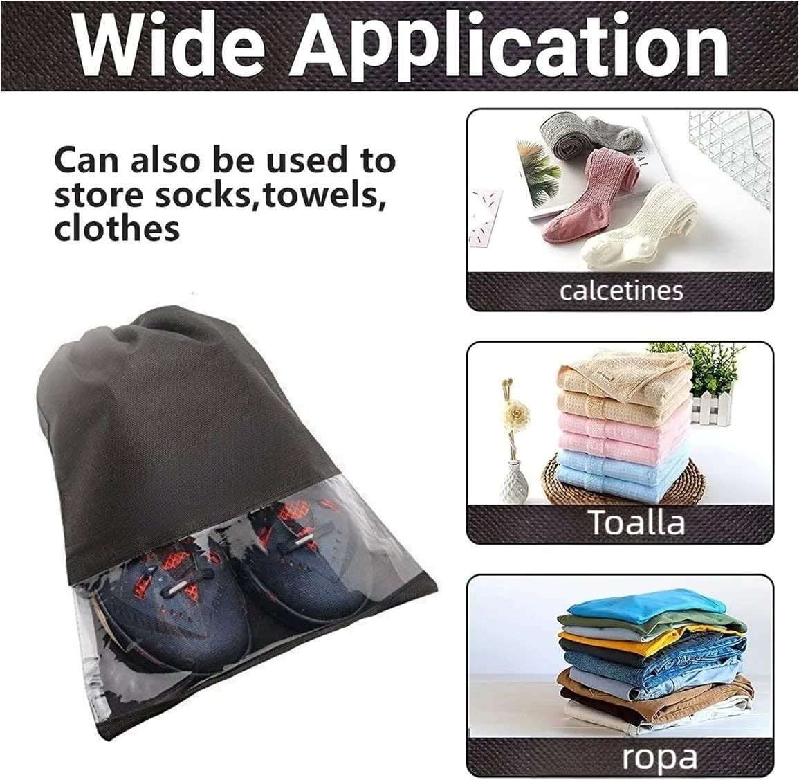 ALPHA WING Shoe Bag for Travel Bag for Man Women Shoe Cover for Storage at Home Gym Reusable Travelling Organizer Pouch Travel Essentials Footwear Bags for Travelling Black (with Window, 6, Pack) 1
