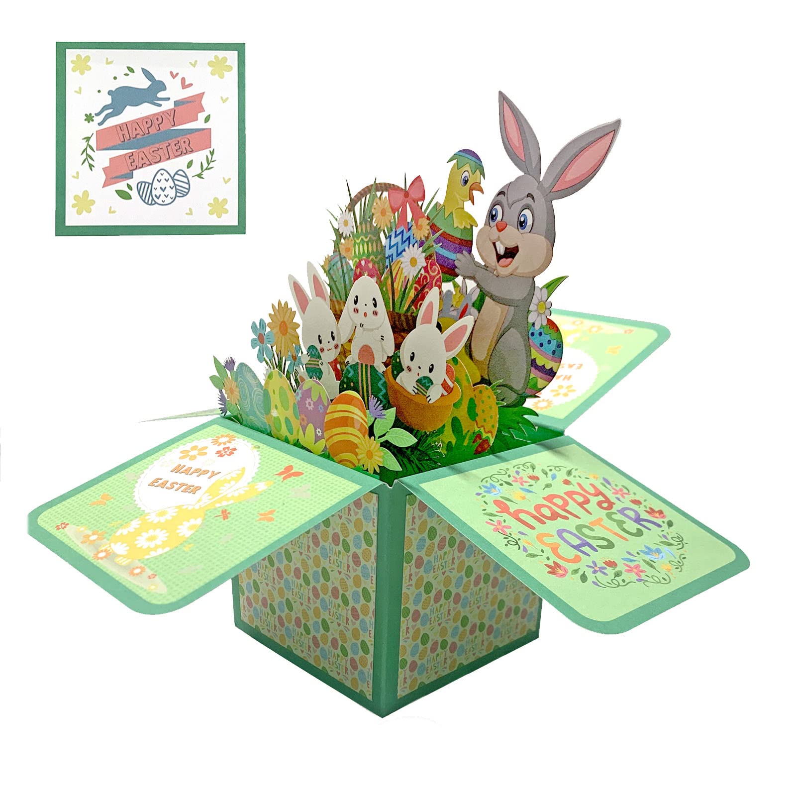Biglietti Di Pasqua 3D Pop-Up Con Coniglietto E Cestino Di Uova - Set Con Busta - Cartoncino Colorato Per Bambini E Adulti