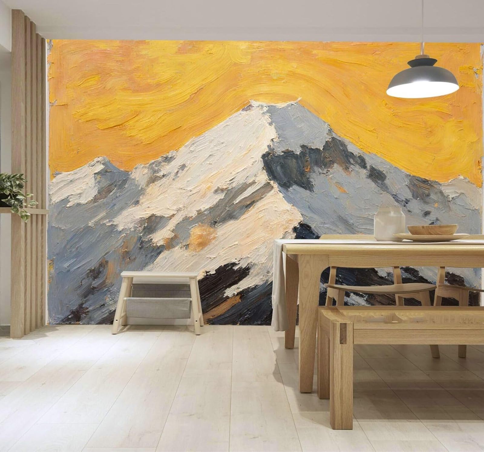 XLMING Hand Drawn Snow Capped Mountains Peaks Golden Sunrise Textures 3D Wallpaper Silky Texture Home Study Office Grey Dining Room Sofa Bedroom Living Room TV Backdrop-430cm×300cm
