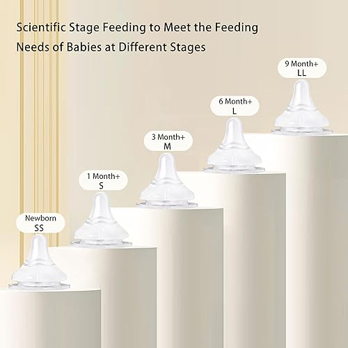 Miniatura 5 de Biberón de vidrio natural para bebés que amamantan, biberón anticólicos recién nacido con pezones de flujo lento, transparente, cuello ancho