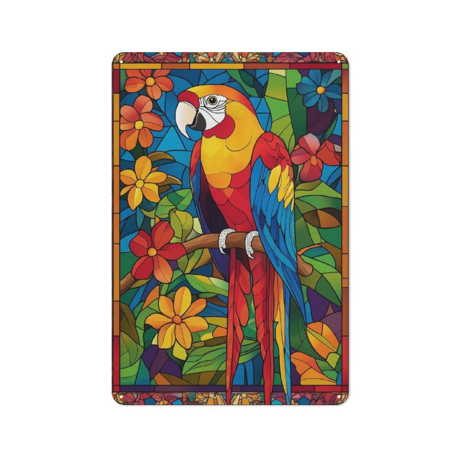 Junmoney Stained Glass Parrot Rustic Metal Sign 30X20cm For Kitchen Or Home Bar, Gift For Kitchen Decor Lovers During The Christmas Season
