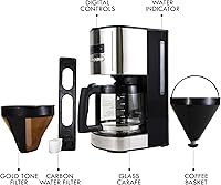 Vista 6 de Kenmore Aroma Control - Cafetera programable de 12 tazas, máquina de café de goteo de acero inoxidable y negro, jarra de vidrio, filtro