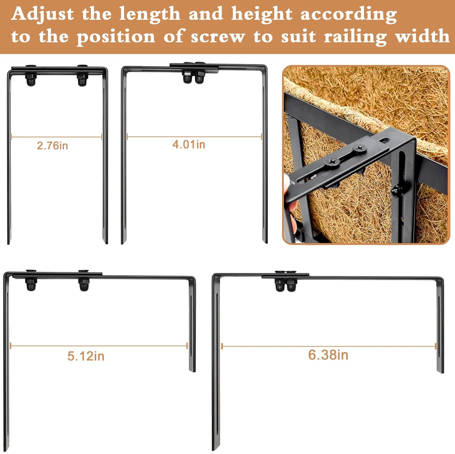 2 Pack 24 Inch Window Boxes Planters with Coco Coir Liner Metal Hanging Flower Planter Window Basket Deck Railing Planter Boxes for Outdoor Indoor Lawn