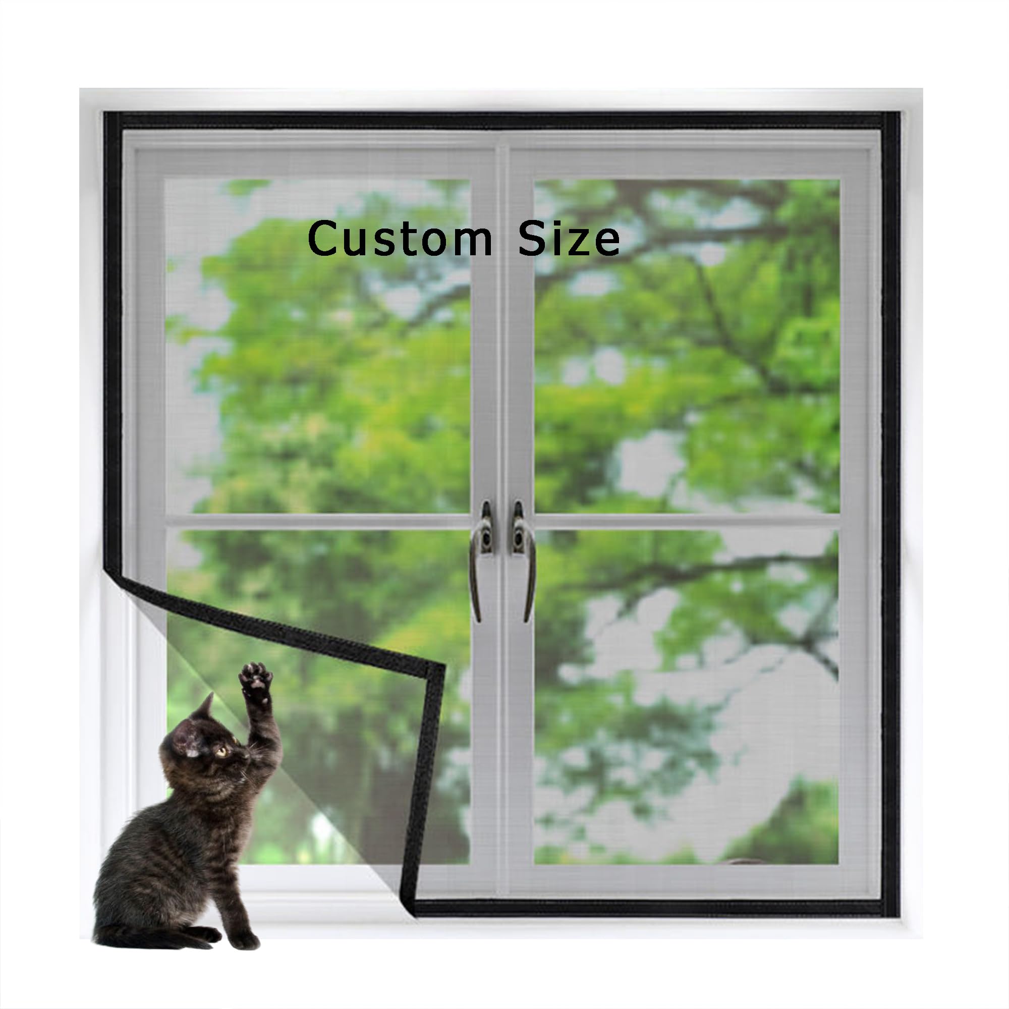 DUOLEH Cat Window Protection Custom Size, Window Screen for Cats Self-Adhesive Mesh Netting, Balcony Window Cat Safety Net Mesh, Anti-Mosquito Insect Fly Screen Netting