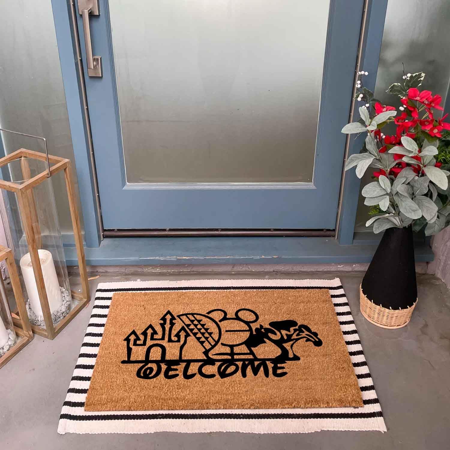 Coir Doormat, 23.6 x 15.7 inch, Black, White, Letter Print, PVC Backing, Modern Style, Water Resistant, Outdoor Use, Spot Clean Only
