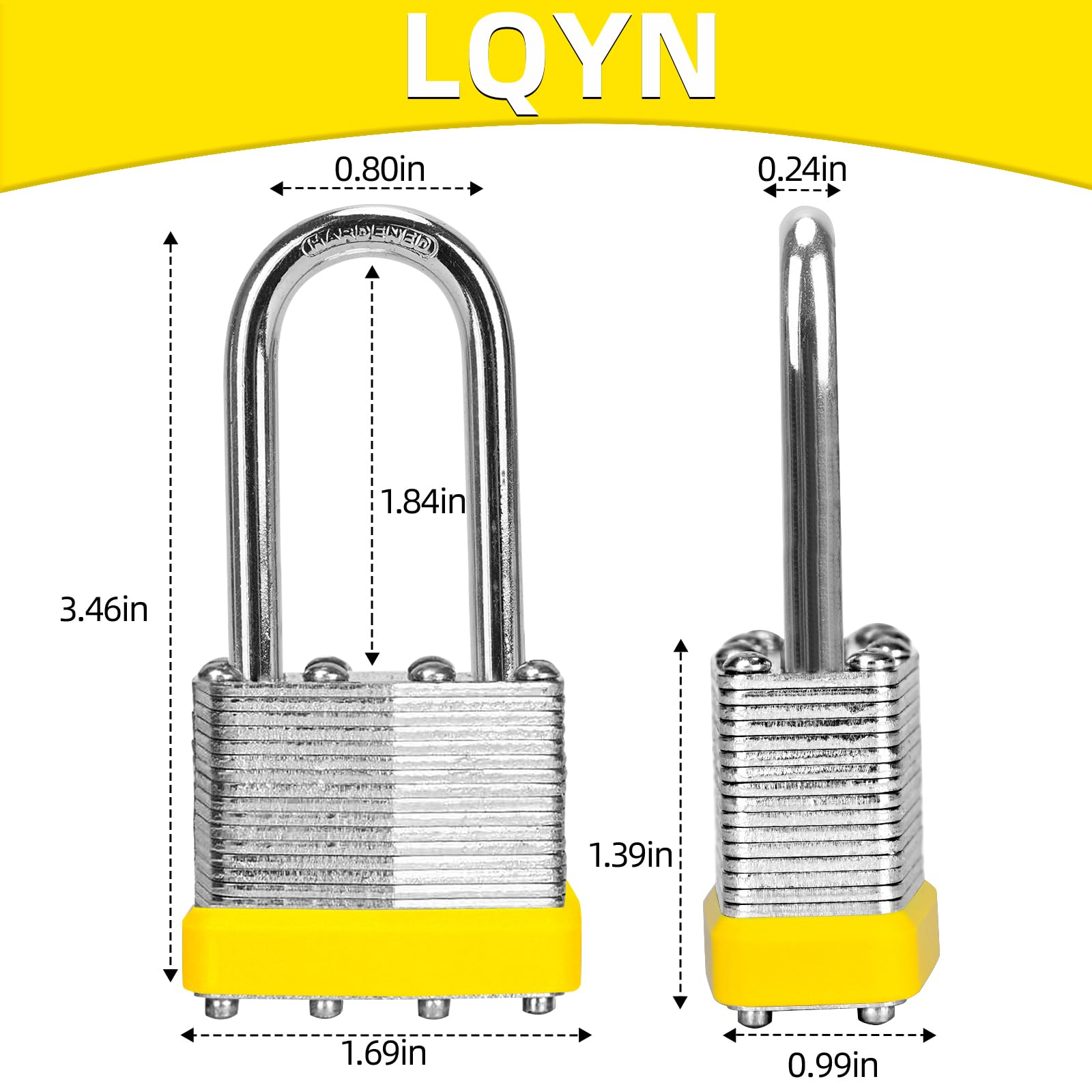 Laminowana kłódka z kluczem (1-9/40.6 cm, 40 mm), kluczowe zamki podobne, żółta obręcz, długa szekla, opakowanie 12 sztuk, zamek do szafki na siłownię, bagażu, walizki, bagażu, skrzynki