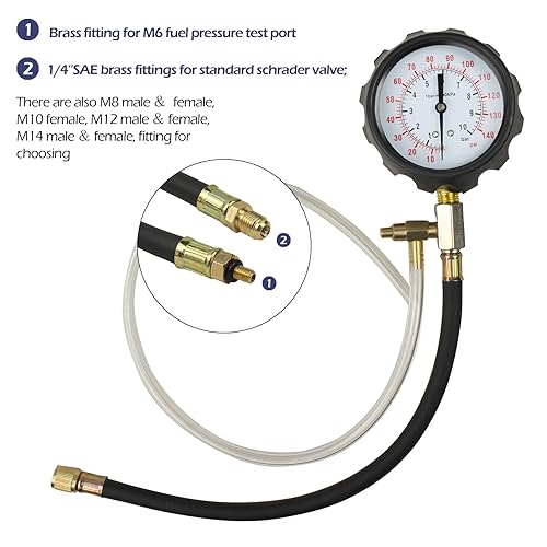 Miniatura 4 de Kit universal de medidor de presión de combustible  0-140 PSI, probador de diagnóstico para automóviles de gasolina, camiones, motocicletas