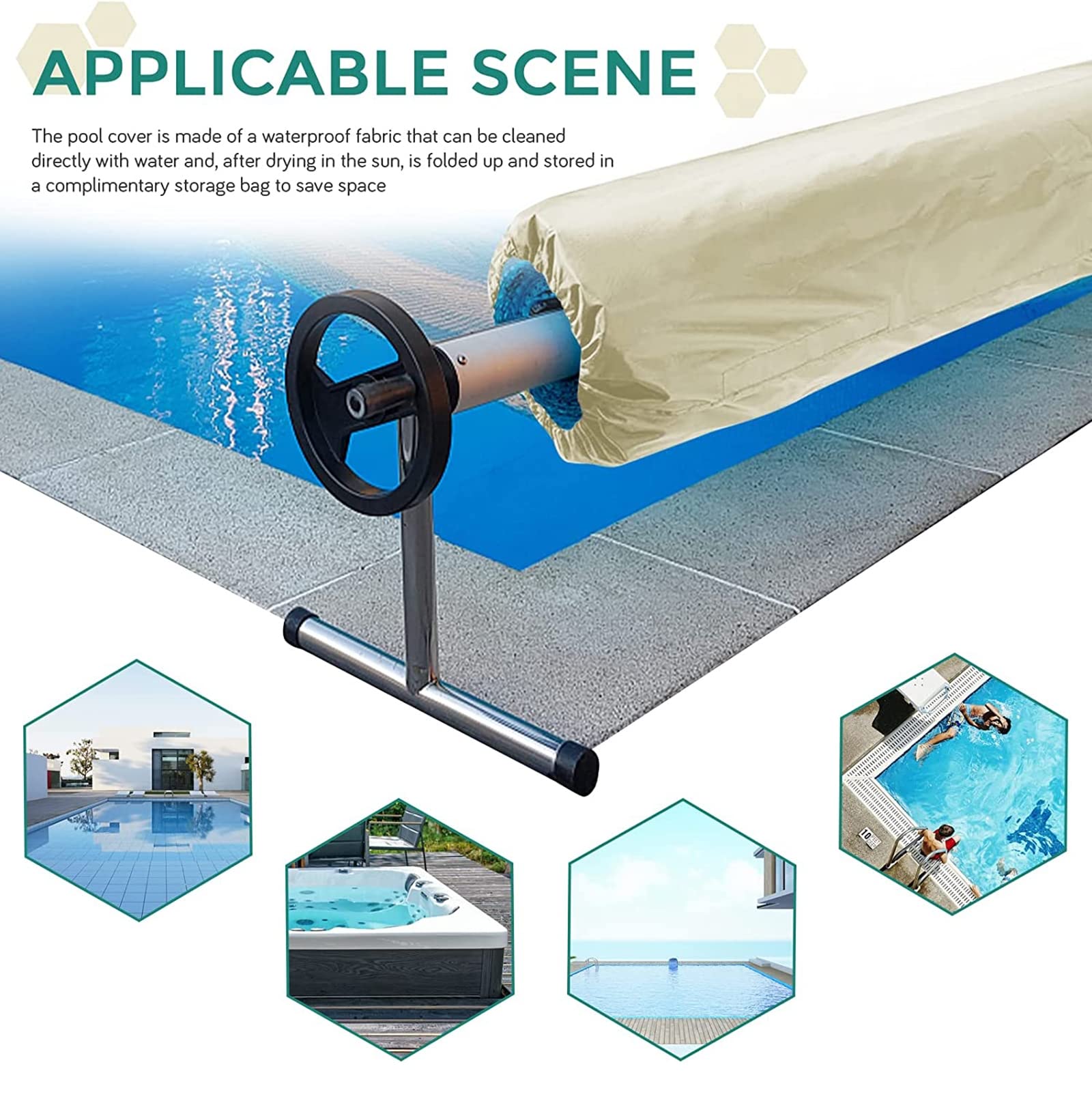 FBKPHSS 210D Funda Enrollable para Piscina, Impermeable Coperta de Roller para Piscina Tela Oxford Solar Cubierta de Enrollador para Jardín Patio Piscina,Beige,550 * 126cm