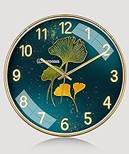 Auromin Designer Modern Wall Clock for Living Room Stylish Latest | Unique Wall Watch for Bedroom, Office, Kitchen, Hall| Decorative Clock for Home Decor & Wall Decoration Items (Green-Leafart)