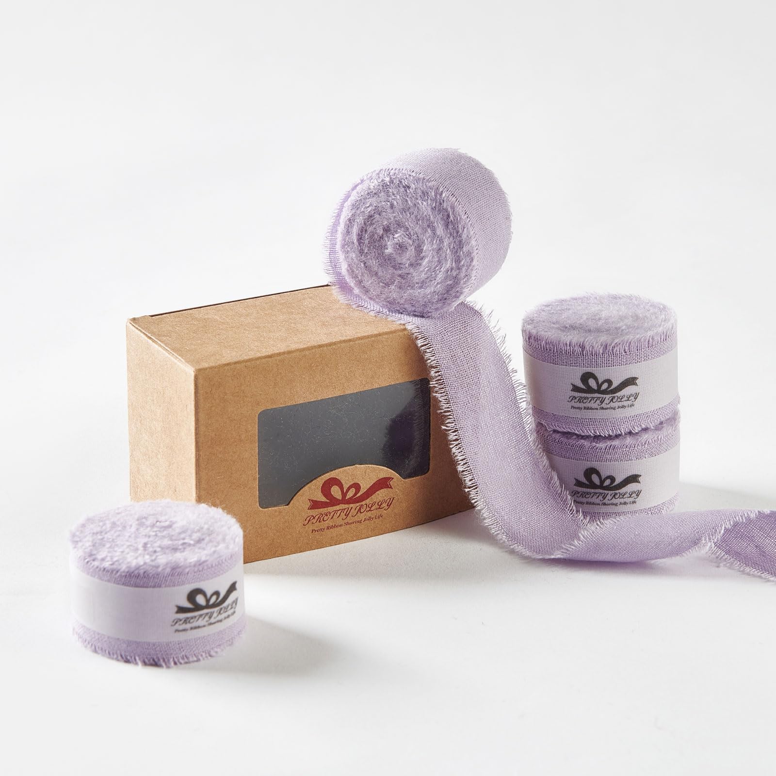 Pretty Jolly Light Purple Cotton Ribbon for Gift Wrapping Handmade Rustic Frayed Ribbon for Flower Bouquet 1 Inch x 20 Yd Fabric Ribbons for Craft Wedding Invitations Holiday Decor Hair Sewing
