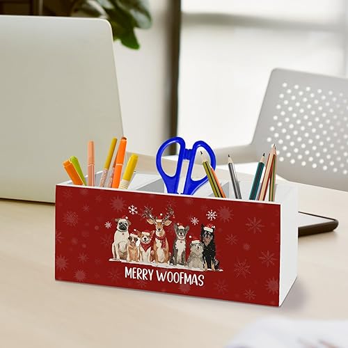 Miniatura 3 de Organizador de lápices de Navidad para perros, accesorios de escritorio, caja de madera con texto en inglés "Merry Woofmas", decoración de Perro