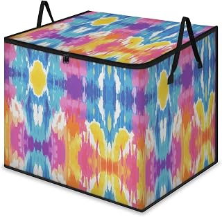 Water Color Large Storage Bags Colorful Watercolor Foldable Clothes Storage Bins Blanket Organizers Storage Containers with Reinforced Handles for Closet Comforter Pillow Bedding
