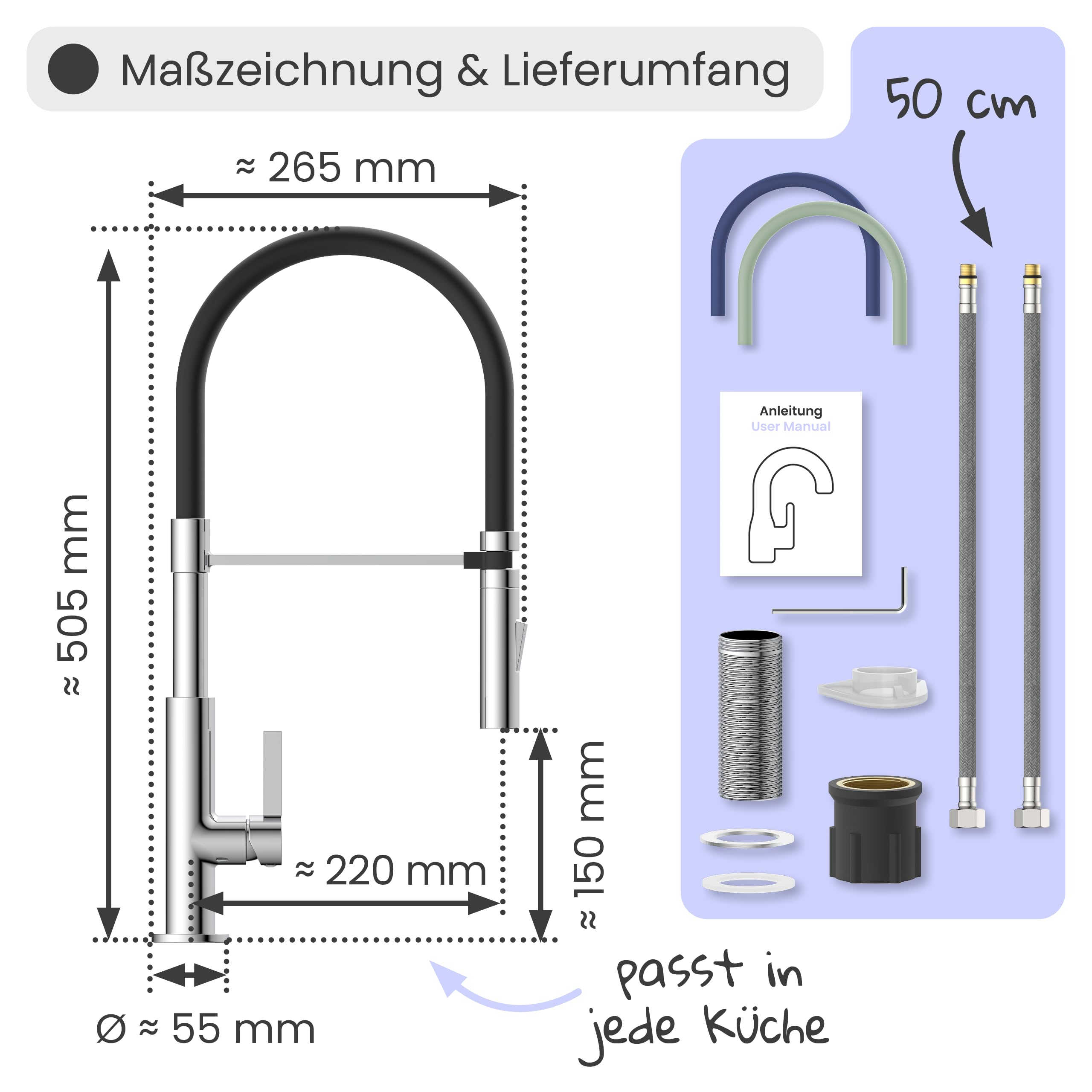instmaier Nova | Wasserhahn Küche | flexibel | mit 2 Strahlarten | Chrom | Küchenarmatur | einfache Montage | Mischbatterie | Spültischarmatur | Einhebelmischer | Armatur | für Doppelspülbecken