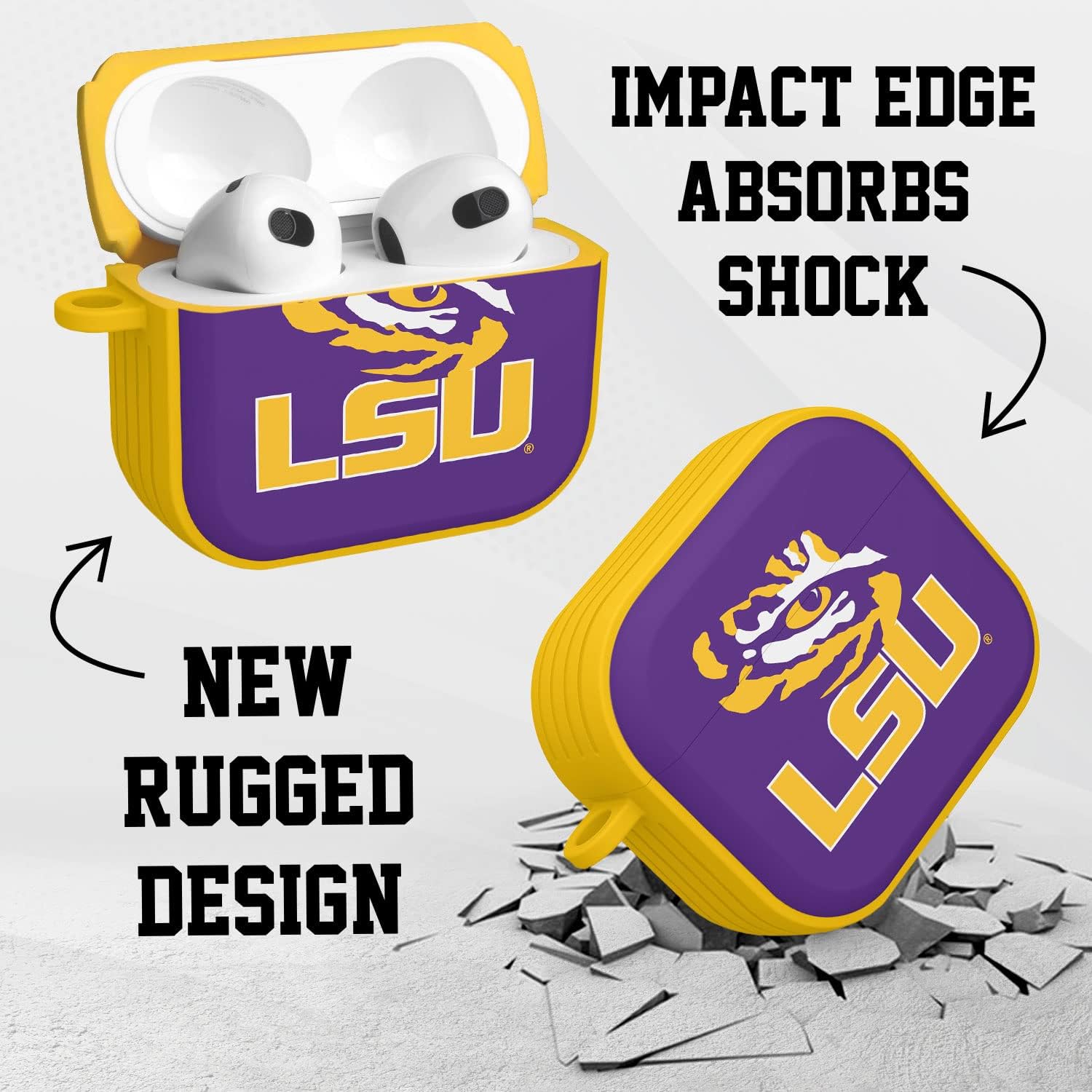 Affinity Bands LSU Tigers HDX Custom Name Case Cover Compatible with Apple AirPods Gen 3 (Classic)