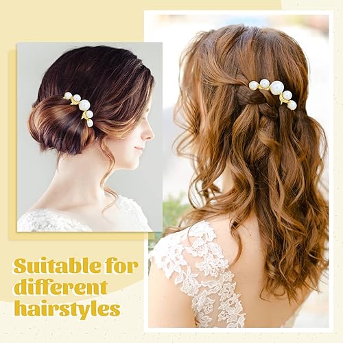 Miniatura 4 de Lawie Paquete de 6 pasadores de pelo de metal dorado con perlas en forma de U para el cabello, peines deslizantes para el cabello, horquillas anchas