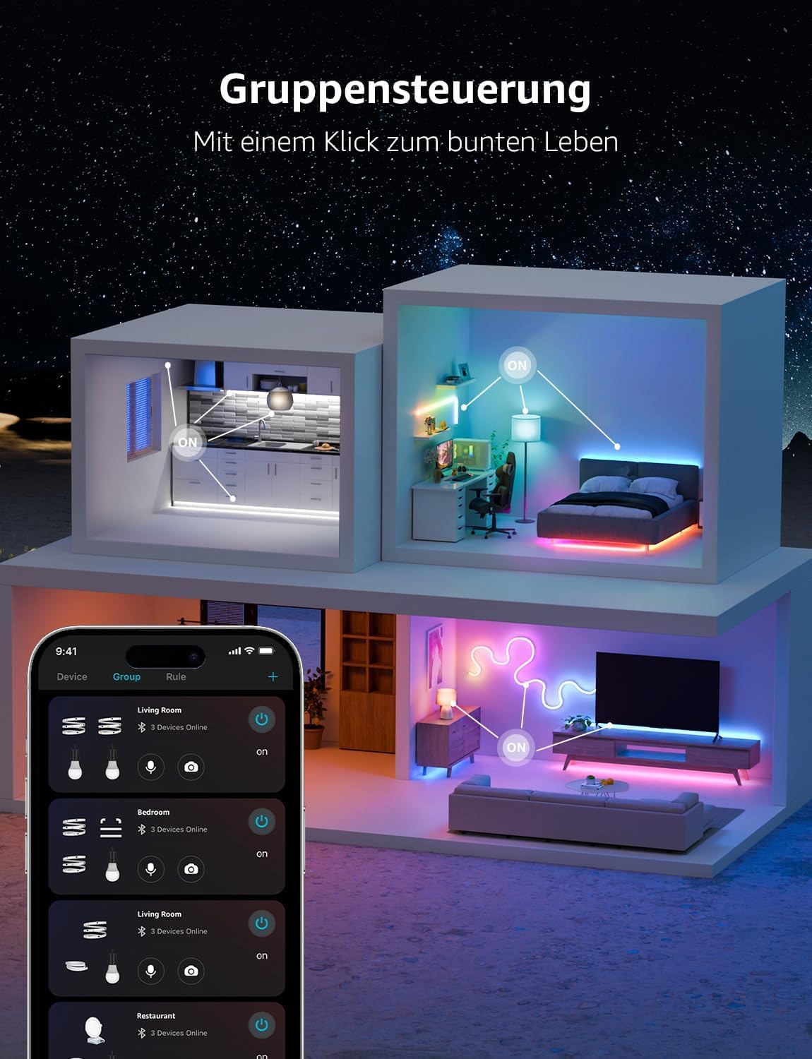 Lepro AI LED Streifen S1, 30M MagicColor RGBIC | Personalisierter KI-Lichtdesigner, Musik-Sync, App-Steuerung, kompatibel mit Alexa&Google Assistant für Party&Gaming