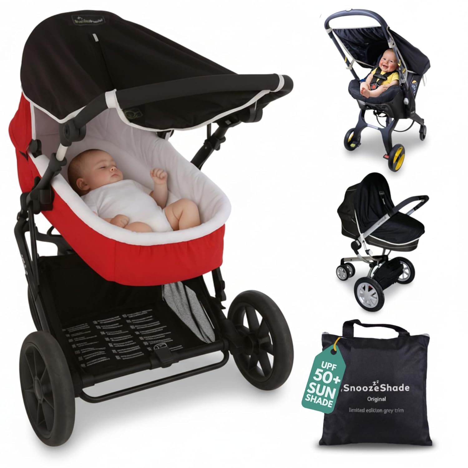 SnoozeShade Original 0-6m Pram and Buggy Sun Shade Blackout Cover Blocks 99% UV UPF 50 Baby Sleep Aid Better Than Breathable Mesh Canopy for Carrycot and Pushchair