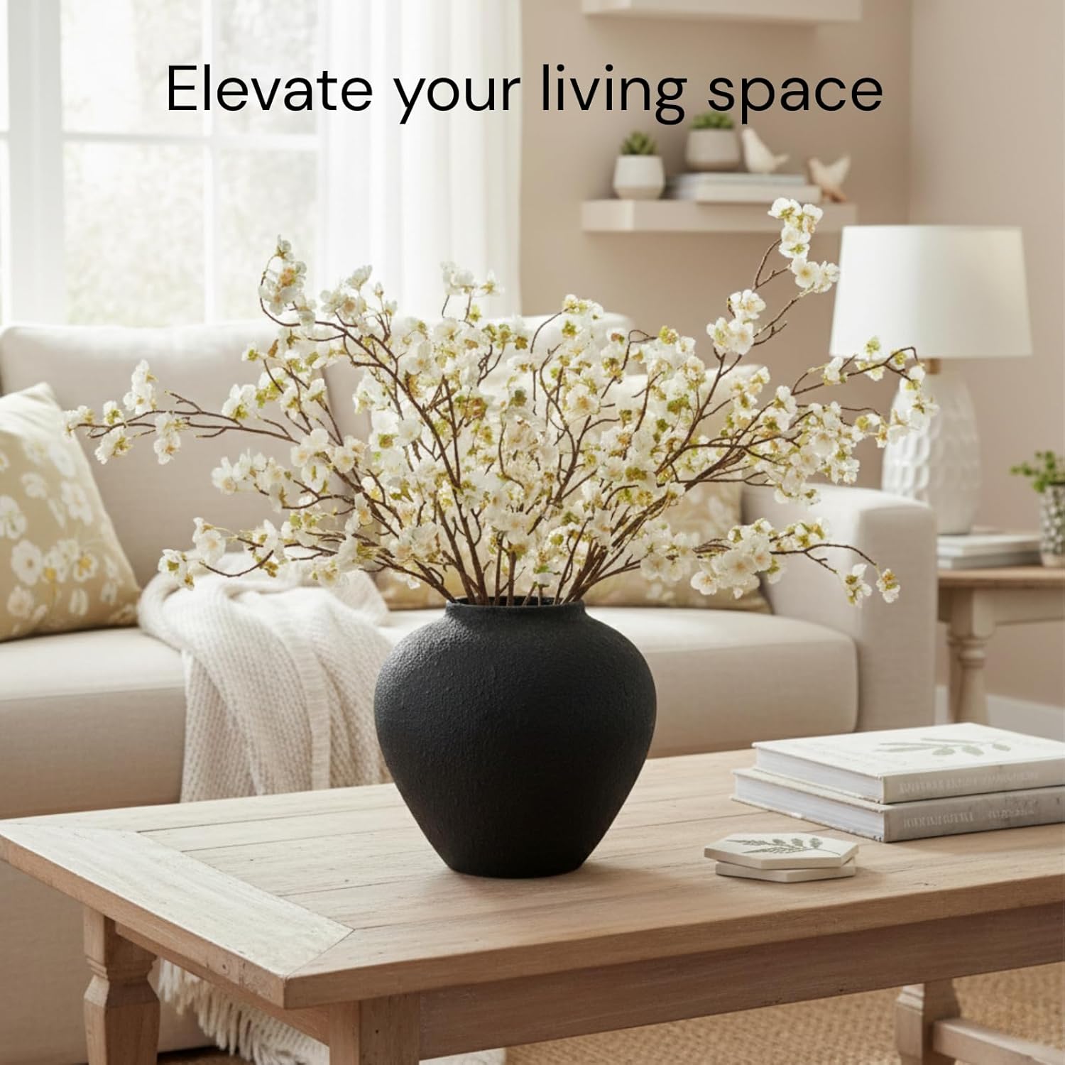 White Cherry Blossom Branches – 6 Pcs 33.5" Long Stem Artificial Flowers for Tall Vase, Premium Faux Silk Spring Decor, Realistic Fake Cherry Blossoms for Home, Wedding & Table Centerpieces - Image 4